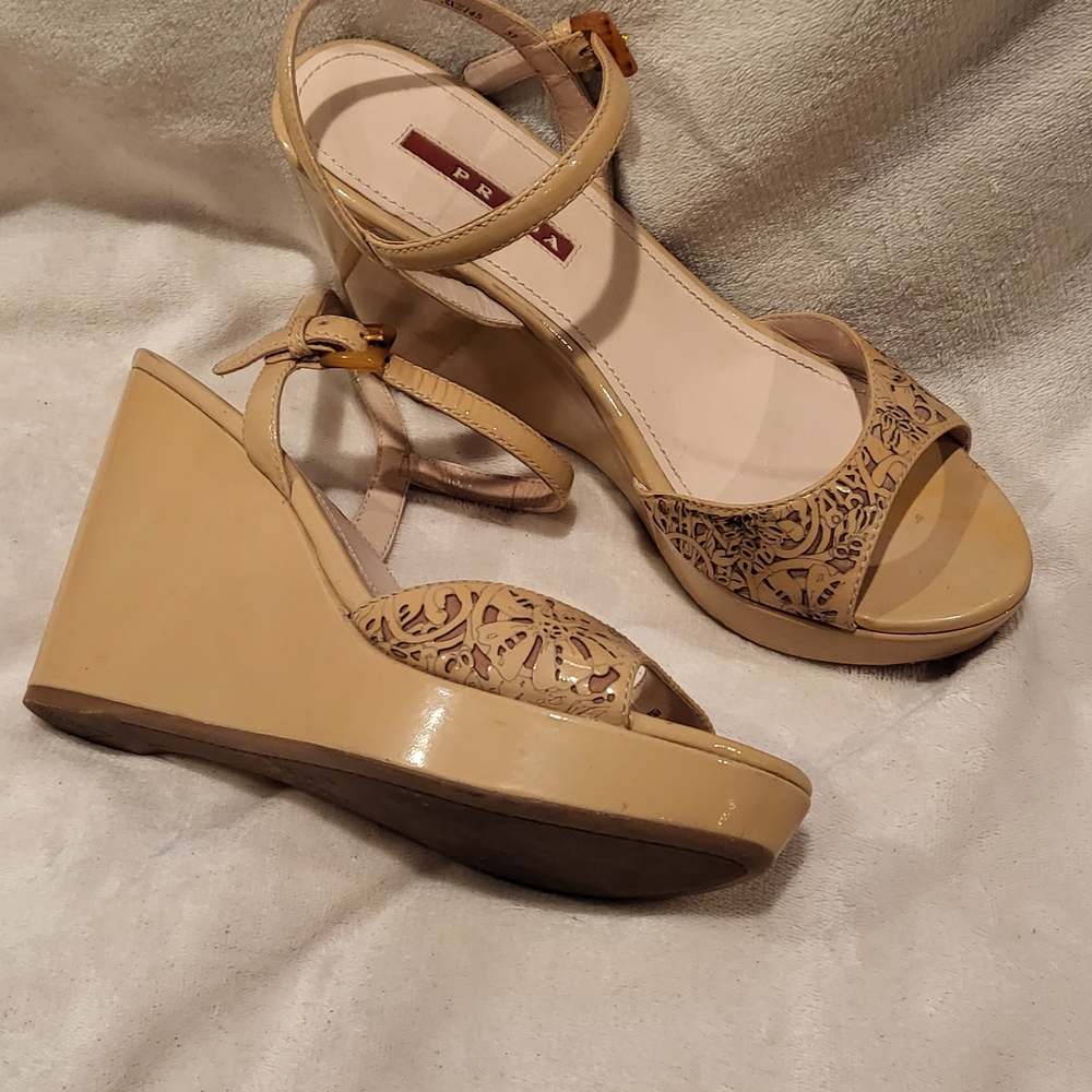 Prada Tan Wedge Sandals